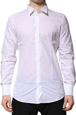 Dolce & Gabbana Mens White Cotton Gold Long Sleeves Formal Shirt