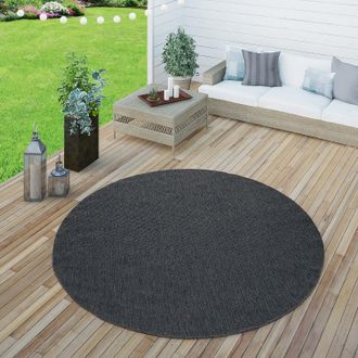 Paco Home Paco Home - Alfombra Interior Y Exterior Tejido Liso Terrazas Aspecto Natural Azul Marino &Oslash; 160 Cm Redondo