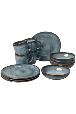 Villeroy & Boch Fr&uuml;hst&uuml;cksservice, Dunkelgrau, Keramik, 12-teilig, 34.5x19.4x32 cm, Geschirr, Geschirrsets, Kaffeeservice