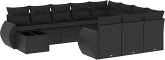 vidaXL Set De Sof&aacute;s De Jard&iacute;n 11 Pzas Y Cojines Rat&aacute;n Sint&eacute;tico Negro Vidaxl