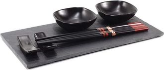 Trade Shop Trade Shop - Set Sushi Composto Da 4 Bacchette E 2 Piatti Per Salse Con Vassoio In Ardesia