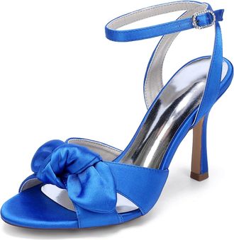 Generic Pearl Satin Bridal Stiletto Heel Womens High Heel Sandals Bowknot Wedding Party Shoes 9.5Cm,Royal Blue,10 UK