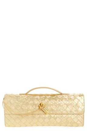 Bottega Veneta Andiamo Intrecciato Satin Clutch in 8472 Gold /Gold at Nordstrom
