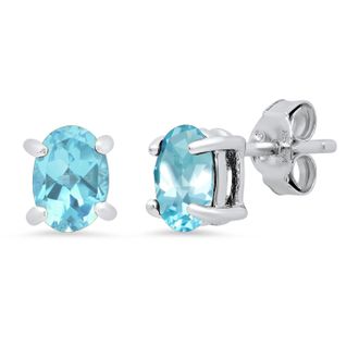 MAX + STONE Sterling Silver 5mm Gemstone Oval Stud Earrings with Push Backs