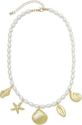 Adornia Shell Charm Faux Pearl Necklace in Gold/White at Nordstrom Rack