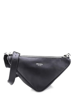 Prada Double Triangle Logo Zip Shoulder Bag Saffiano Leather and Leather crossbody bag - Black