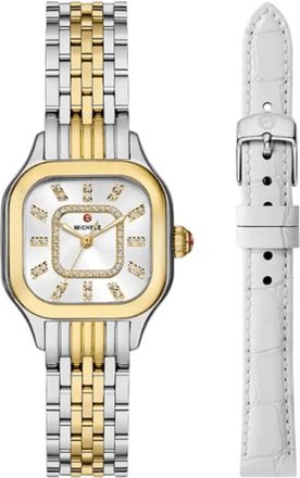 Michele Meggie Diamond White Dial 18K Gold Plated Two-Tone Steel Womens Watch MWW33B001SET