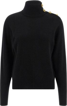 Balmain Coin-button High-neck Sweater - Dames - Coltruien - Zwart - M - Wol - Truien & Vesten