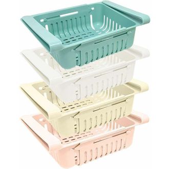 OEM Set Di 4 Organizer Retrattili Per Frigorifero E Cucina, Disponibili In 4 Colori: Blu, Bianco, Rosa E Beige