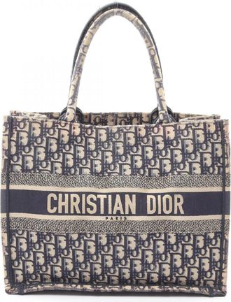 Dior Ivory Navy Canvas Handbag Tote Bag (Pre-Owned)