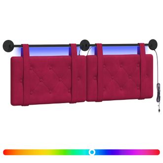 vidaXL Cabecero Colgante Con Luz Led Rojo Vino Terciopelo Vidaxl