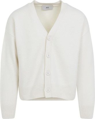 Ami Ivory White Wool And Cashmere Blend Cardigan