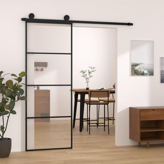 Berkfield Home Sliding Door with Hardware Set 76x205 cm ESG Glass&Aluminium in Black