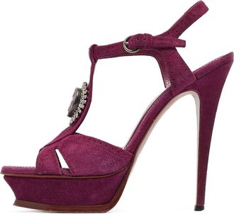 Saint Laurent Sandali in pelle scamosciata con tacco 140mm - Viola