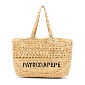 Patrizia Pepe Patrizia Pepe, Tote Bags, female, Beige, Size: ONE SIZE Crochet Shoulder Bag with Embroidery