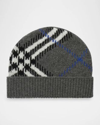Burberry Men & apos;s Check Cashmere-Blend Beanie