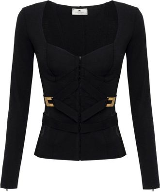 Elisabetta Franchi Cross-Front Paneled Jacket With Sweetheart Neckline And Buckle Detailing