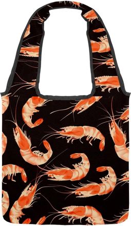 Generic Sea Food Shrimp Pattern Reversible Canvas Shoulder Tote - Double-Sided Print, 12oz Cotton, 27cm Drop, Fold-Flat Bag for Travel, Shopping, Street Outin