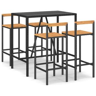 Berkfield Home 5 Piece Garden Bar Set Black Poly Rattan& Solid Wood Acacia