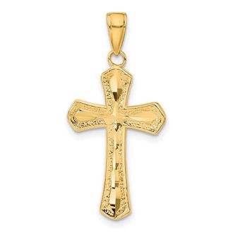 Diamond2Deal 10k Yellow Gold Diamond-cut Beveled Edges Cross Pendant