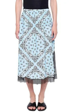 Zadig&Voltaire Jarvis Bandana Lace Trim Midi Skirt in Bleu Oxford at Nordstrom, Size 10 Us