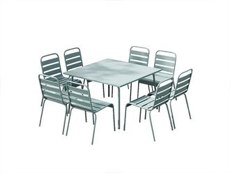 Vente-Unique Comedor de jard&iacute;n de metal - una mesa de 120 cm y 8 sillas apilables - Verde almendra - MIRMANDE de MYLIA