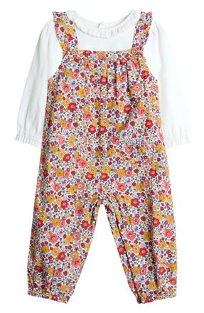 JoJo Maman B&eacute;b&eacute; T-Shirt & Floral Corduroy Overalls Set in Rust at Nordstrom, Size 3-6M