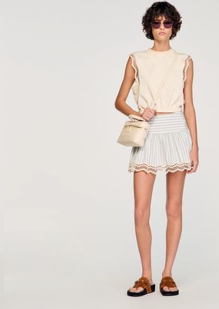 Sandro Cropped cotton T-shirt with lace