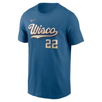 Nike Christian Yelich Milwaukee Brewers City Connect Nike Mens MLB T-Shirt in Blue | N1994GWMZ9-1T0