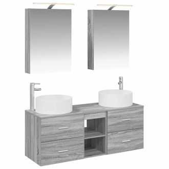 vidaXL Juego De Muebles De Ba&ntilde;o 5 Pcs Sonoma Gris Vidaxl