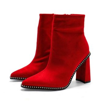 Bar III Womens Layneef Studded Block Heel Bootie In Red Mc