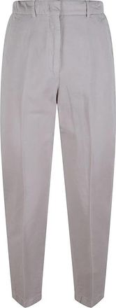 Incotex Blauwe Stretch Katoenen Broek - Dames - Wijde Broeken - Bruin - 2XS - Katoen - Broeken