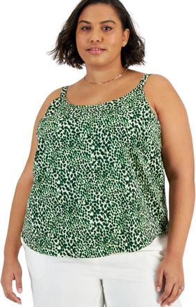 Bar III Tank Top Womens Plus Green Leopard Print Scoop Neck Camisole FTS1522