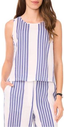 Halogen Stripe Sleeveless Linen Blend Shell in Blue Depths at Nordstrom Rack, Size X-Large