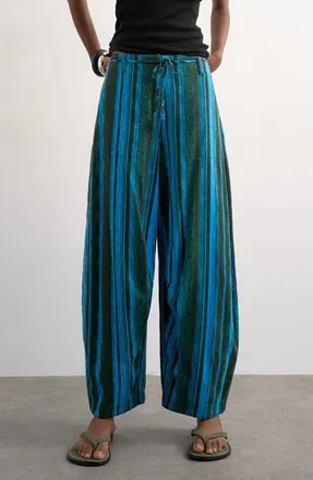 Topshop Stripe Linen Blend Barrel Pants in Mblue at Nordstrom, Size 12 Us