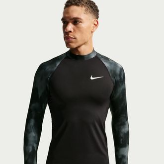 Nike Mens Swim Whitewater Long Sleeve Rashguard Top in Black | NESSG475-001