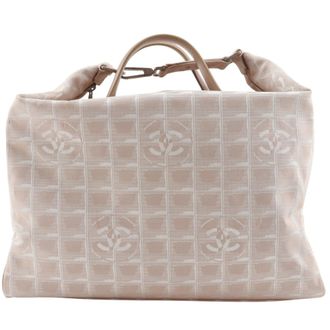 Chanel New Travel Line Beige Nylon Canvas Boston Bag Weekend Bag (Pre-Owned)