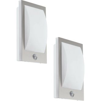 Loops 2 PACK IP44 Outdoor Wall Light & PIR Sensor Stainless Steel & White 12W E27