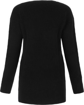 Off-white Virgin Wool Ribbed Sweater - Black