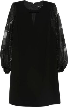 Luisa Cerano Mini-jurk met ballonmouwen en bloemapplicatie - Zwart
