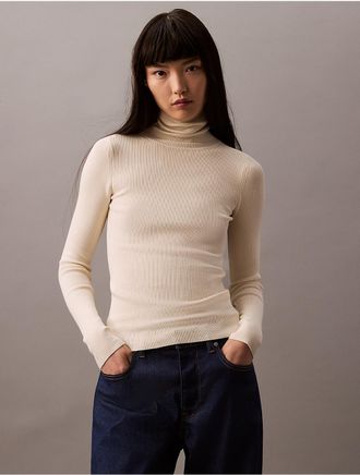 Calvin Klein Jeans Calvin Klein Womens Smooth Cotton Rib Slim Turtleneck Sweater - White - XL