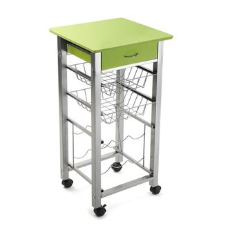 VERSA Carro de cocina con caj&oacute;n en aglomerado efecto madera y metal verde