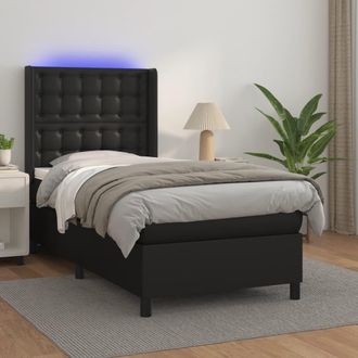 vidaXL Vidaxl - Cama Box Spring Y Colch&oacute;n Led Cuero Sint&eacute;tico Negro 80x200 Cm