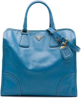 Prada Pre-owned Saffiano Leren Satchel - Dames - Vintage Handtas - Blauw - ONE Size - Leer - Vintage