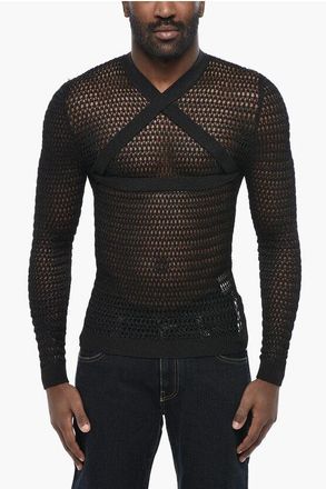 Off-white Crewneck Sweater SHINY NET with Criss Cross Detail size L