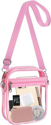 Generic Clear Crystal Crossbody Bag for Women, Transparent Stadium Approved Bag Purse Wallet with Front Pockets for Sports Concerts Festival (S Pink)