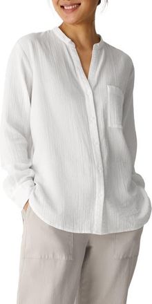 Eileen Fisher Mandarin Collar Textured Organic Cotton Tunic in White at Nordstrom, Size Xx-Small