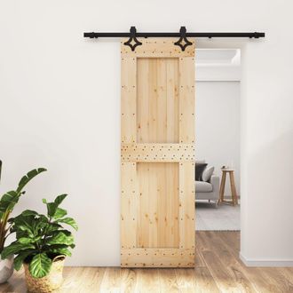 Berkfield Home Sliding Door with Hardware Set 70x210 cm Solid Wood Pine in Brown