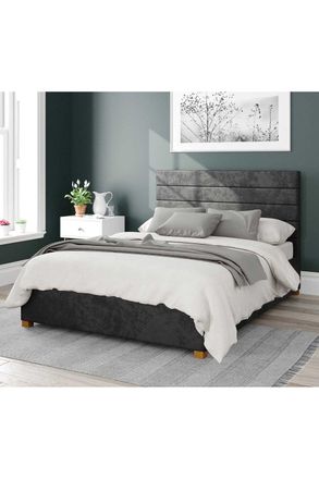 Aspire Home Accents Kelly Upholstered Ottoman Storage Bed, Mirazzi Velvet Fabric in Black | Size: Small Double