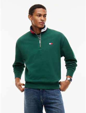 Tommy Hilfiger Mens Tommy Jeans Flag Quarter-Zip Sweatshirt - Velvet Green - XXL